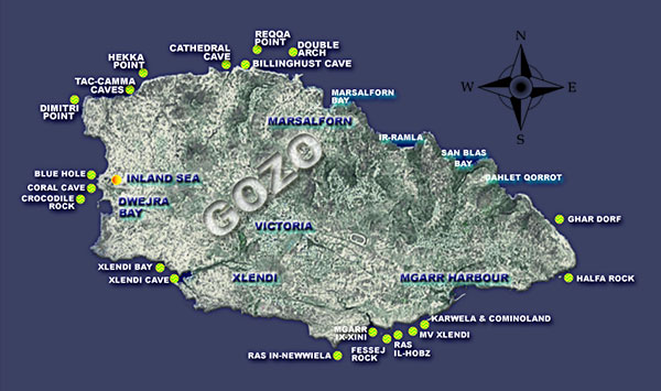 Gozzo Map Gozo - GoDiving - szkoła i nauka nurkowania
